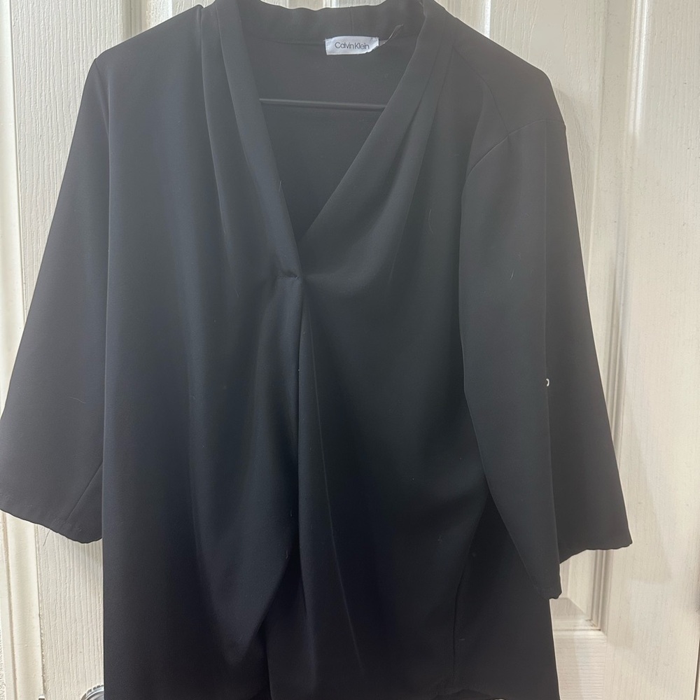 Calvin Klein Black 3/4 Sleeve Blouse with Tie Front